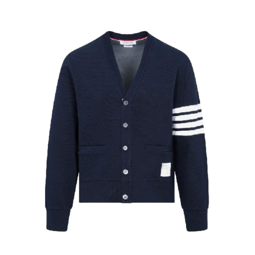Thom Browne V-Neck Cardigan Varsity Pique Navy