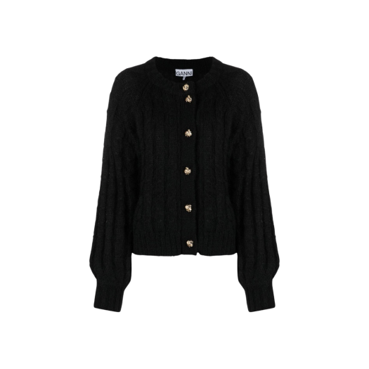 (W) Ganni Cable Puff Cardigan Black