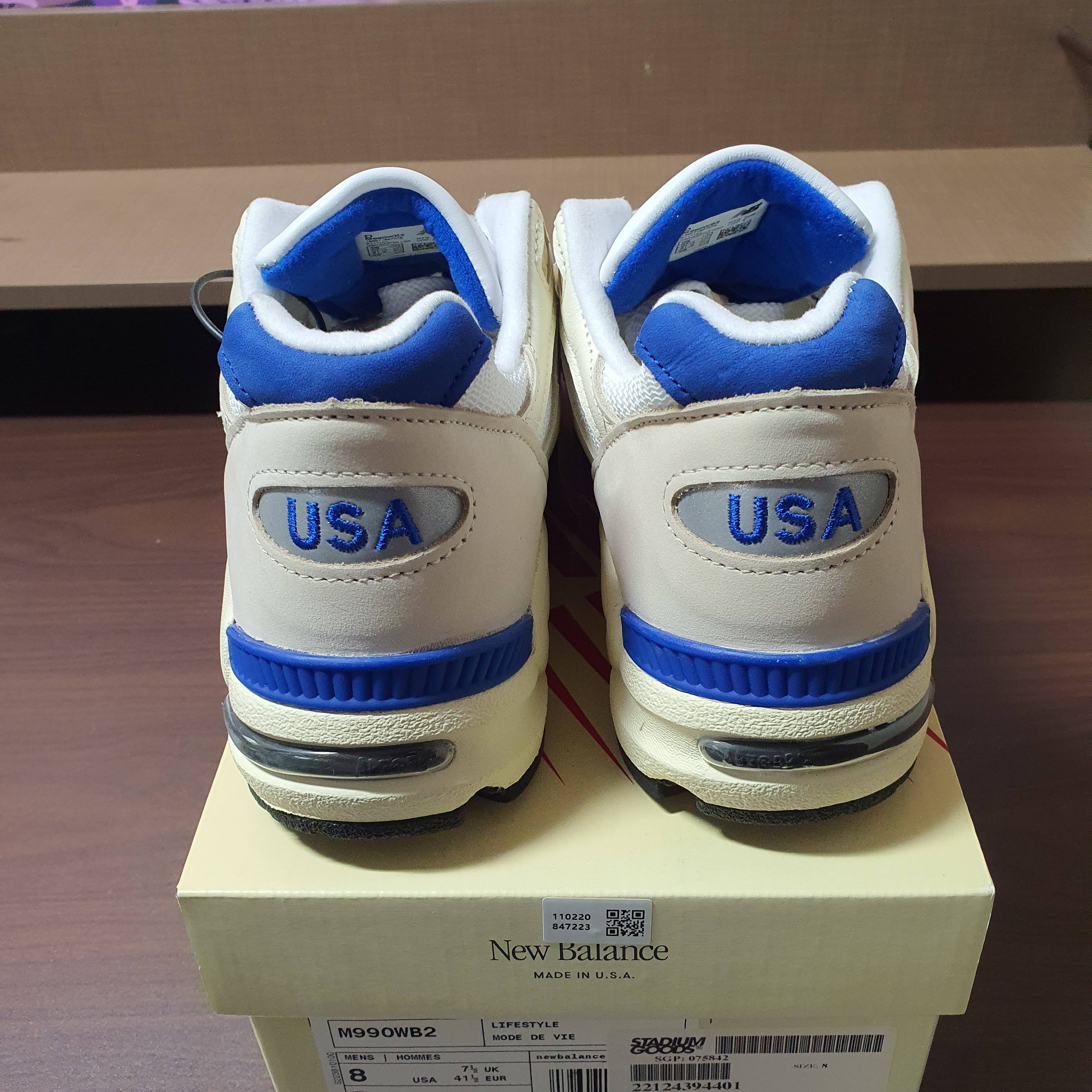 New Balance 990v2 Made in USA White Blue 착용 스타일 - 4