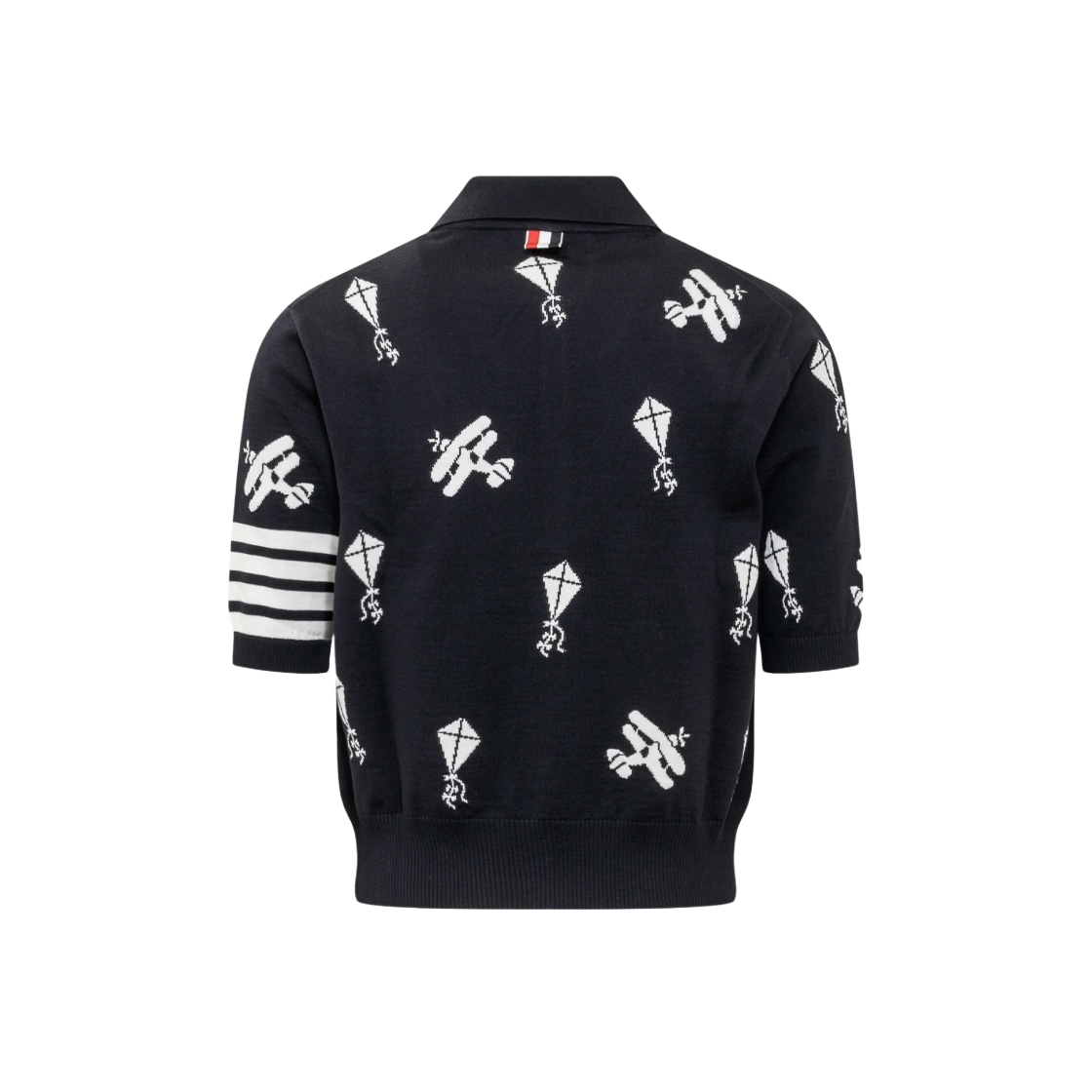 MKP067A-Y1002-415 Thom Browne Fine Merino Wool Half Drop Sky Icons 4-Bar Relaxed Fit Polo Navy - #2
