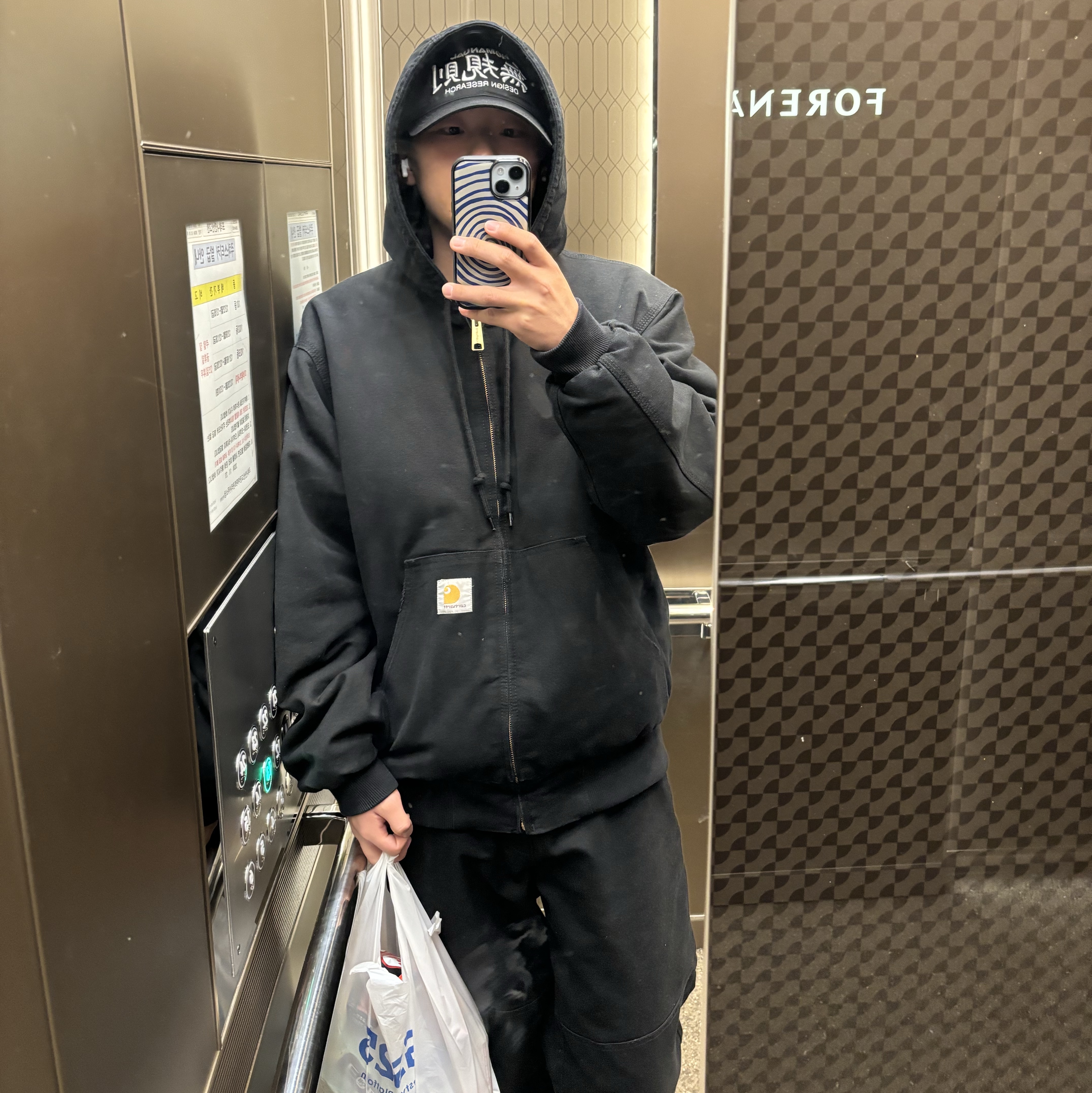 Carhartt WIP Dearborn Canvas OG Active Jacket Black Aged Canvas - Winter 착용 스타일
