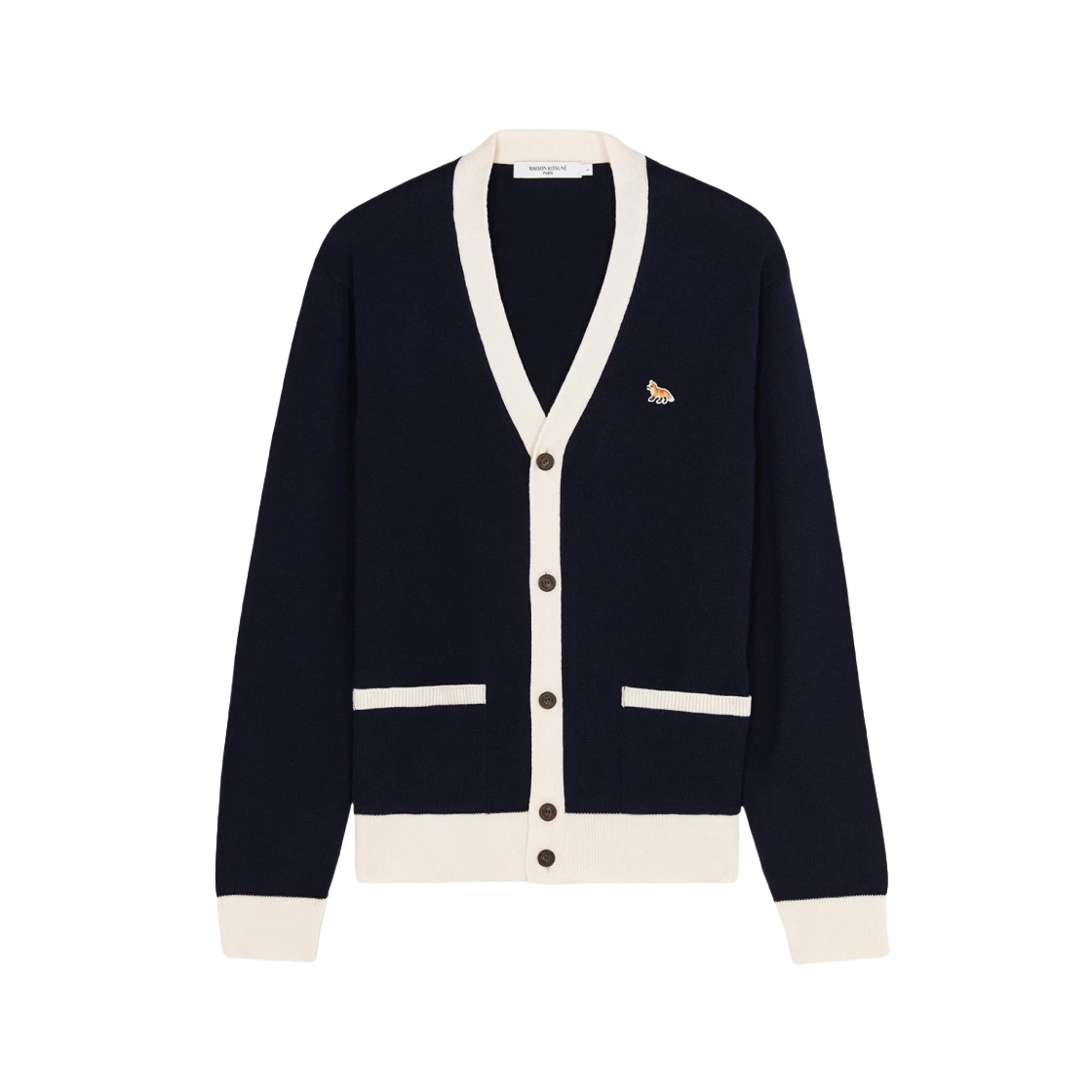 메종 키츠네 베이비 폭스 패치 바이컬러 클래식 가디건 네이비 | Maison Kitsune | KREAM Maison Kitsune Baby Fox Patch Bi... 