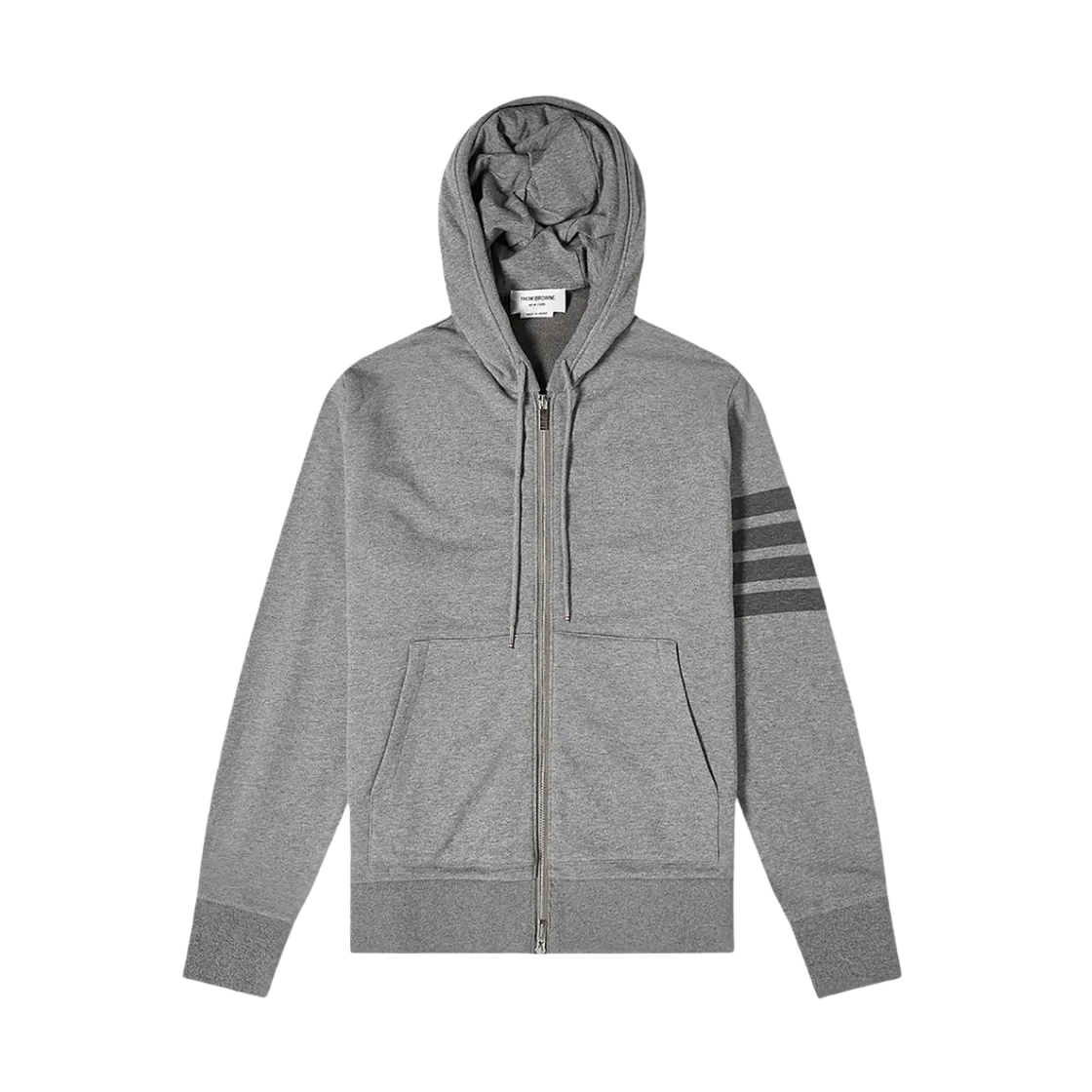 MJT249A-06910-035 Thom Browne Cotton Loopback Relaxed Fit Tonal 4-Bar Zip-Up Hoodie Medium Grey - 대표 이미지 #1