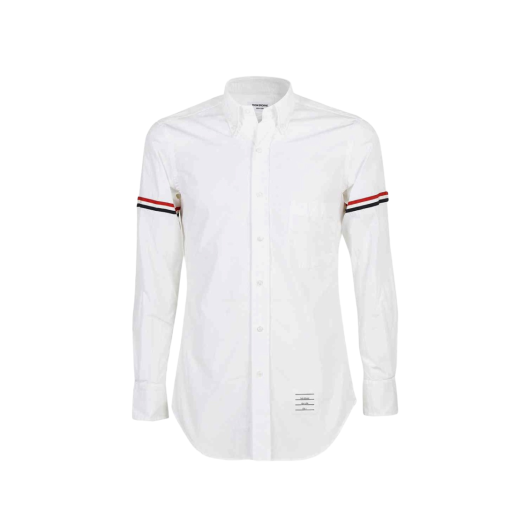 Thom Browne Solid Poplin Grosgrain Armband Classic Long Sleeve Point Collar Button Down Shirt White