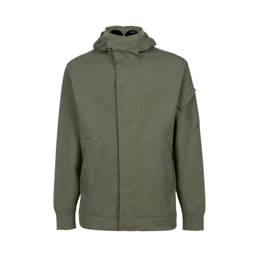 C.P. Company Diagonal Raised Fleece Goggle Zipped Hoodie Thyme Green - 22FW