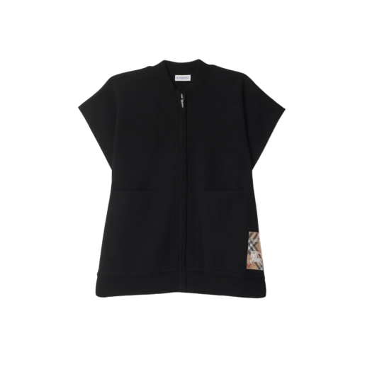 (Kids) Burberry Check Label Wool Blend Cape Black