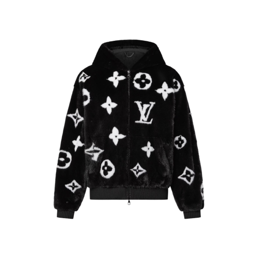 Louis Vuitton Monogram Mink Fur Zipper Hoodie Black