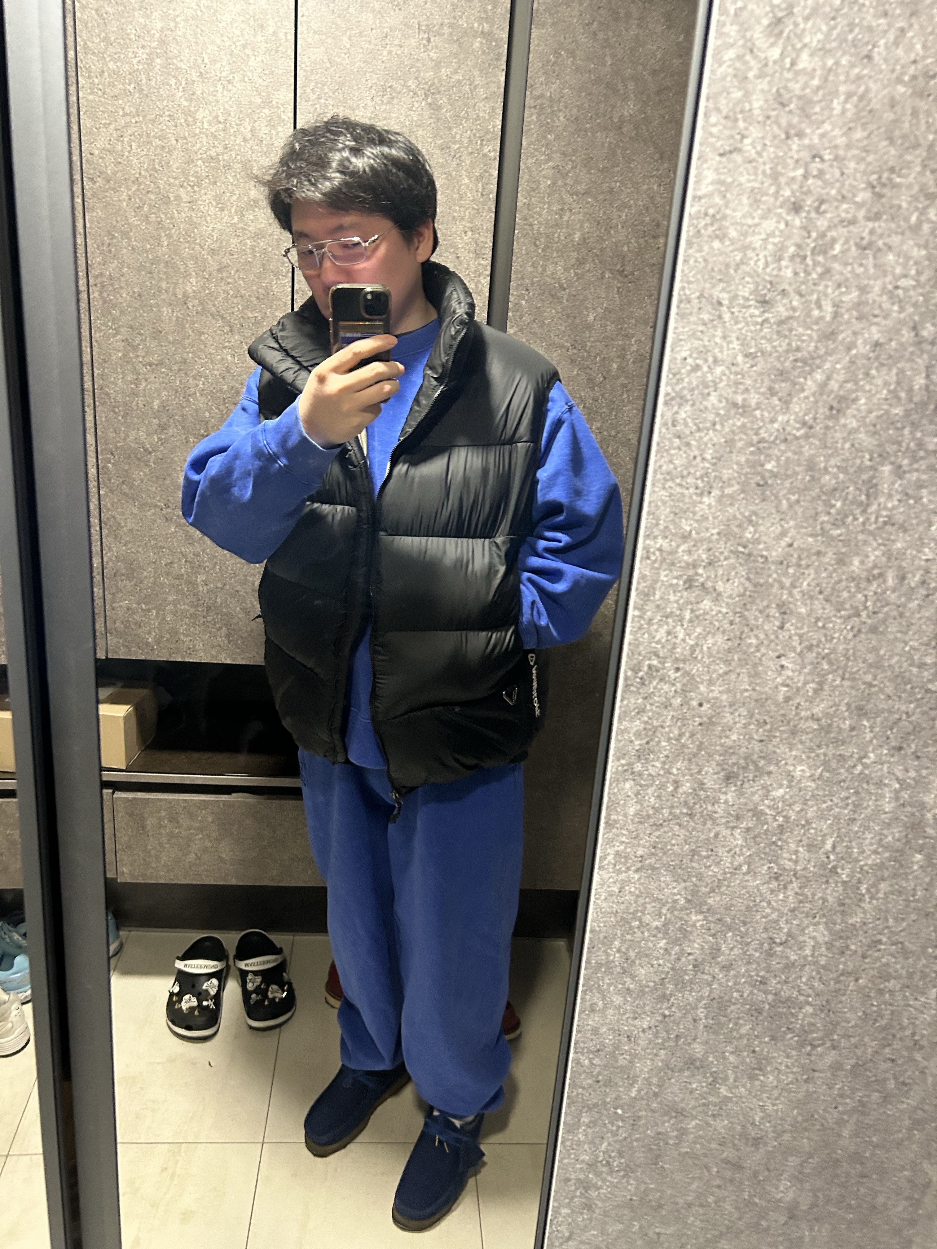 Nike x Stussy NRG Acid Washed Crewneck Game Royal (DR4024-480), Nike x Stussy NRG Acid Washed Fleece Pants Game Royal (DR4025-480) 착용 스타일 - 1