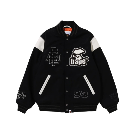 베이프 x 바운티 헌터 바시티 자켓 브라운 | BAPE | KREAM 베이프 x 바운티 헌터 바시티 자켓 브라운 | BAPE | KREAM