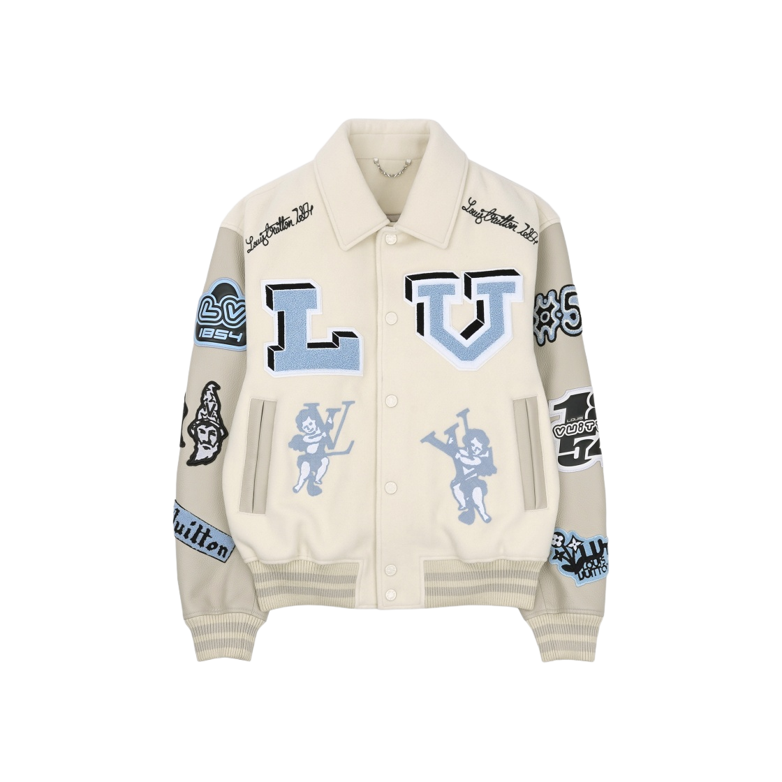 - Louis Vuitton Multi Patch Mixed Leather Varsity Blouson Milky White - 대표 이미지 #1