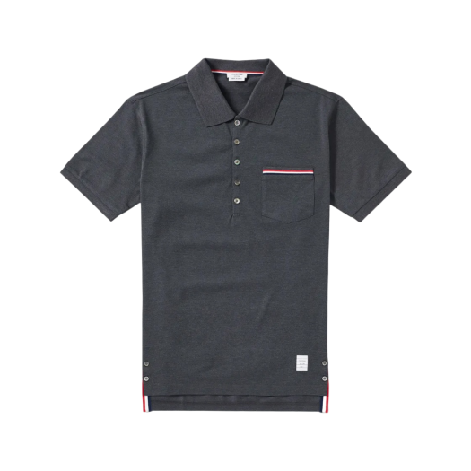 Thom Browne RWB Pocket Trim Pique Polo Shirt Dark Grey