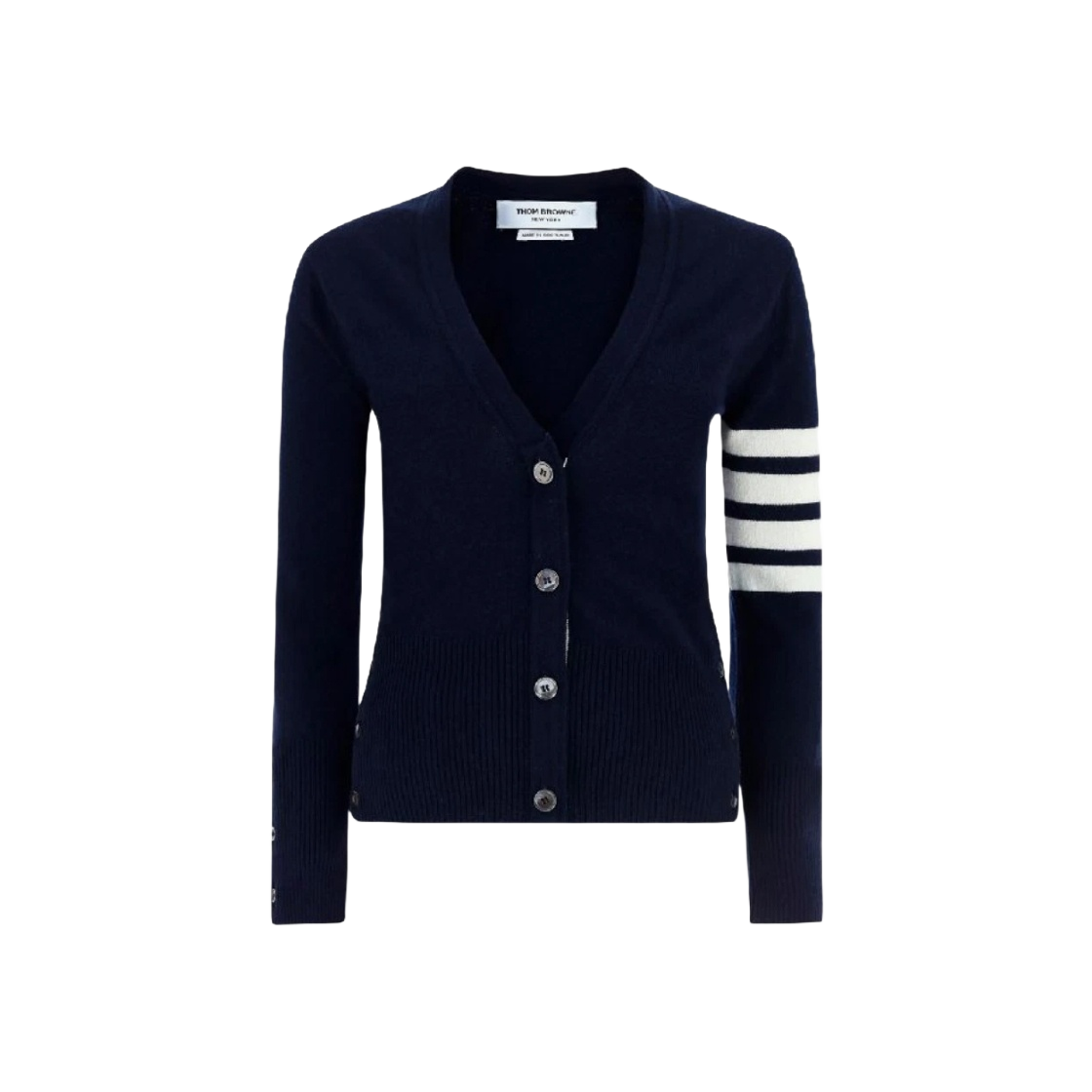 FKC001A-00011-415 (W) Thom Browne Cashmere 4-Bar V-Neck Cardigan Navy - 대표 이미지 #1