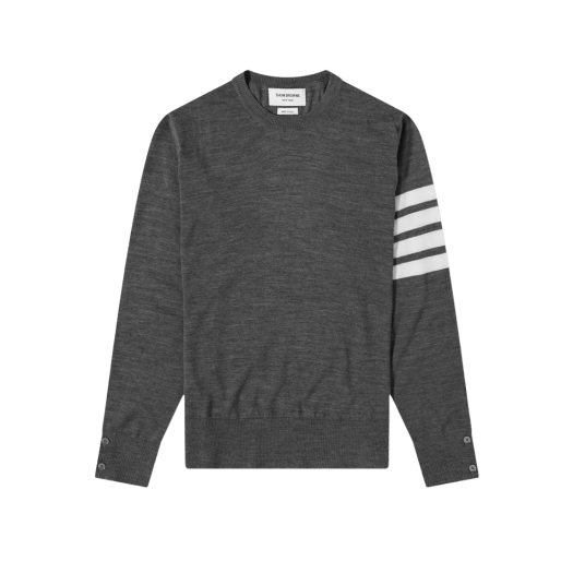 Thom Browne Fine Merino Wool Stitch 4-Bar Classic Crewneck Pullover Knit Medium Grey