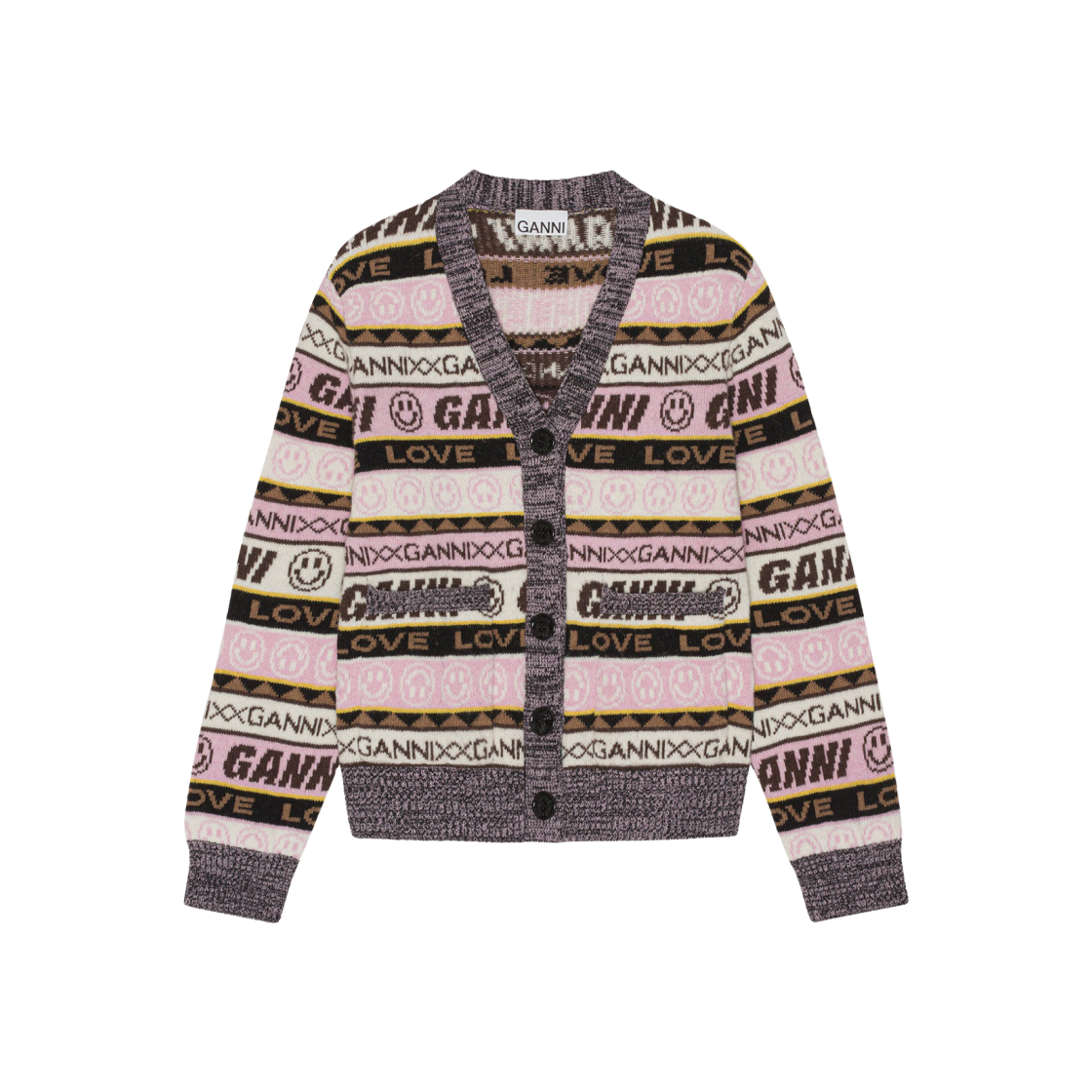 K1830-554 (W) Ganni Graphic Cardigan Petrified Oak - 대표 이미지 #1
