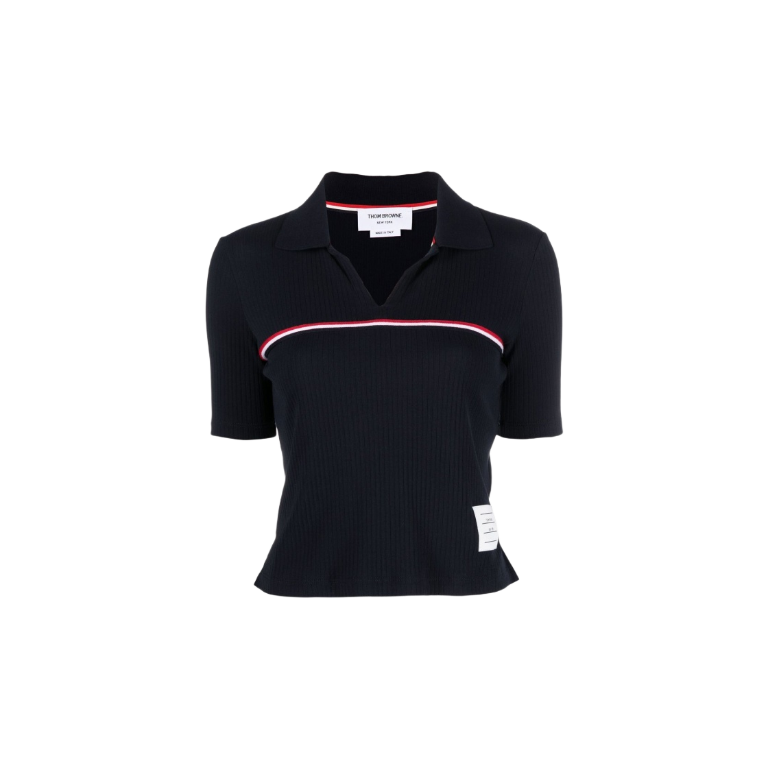 FJP076A-J0066-415 (W) Thom Browne High Twisted Cotton RWB Stripe Short Sleeve Polo Navy - 대표 이미지 #1