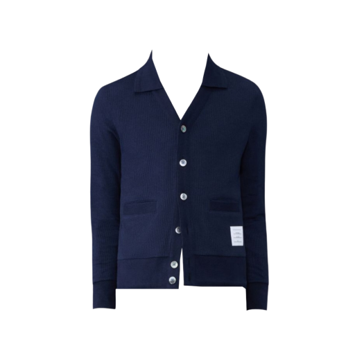 Thom Browne Thermal Rib Polo Cardigan Navy