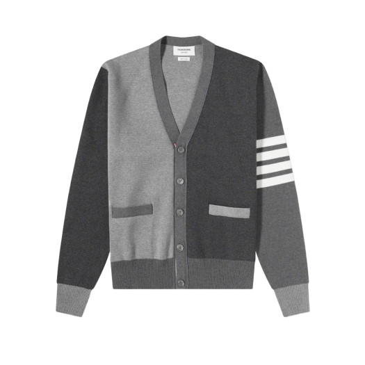 Thom Browne Cotton V-Neck 4-Bar Cardigan Tonal Grey