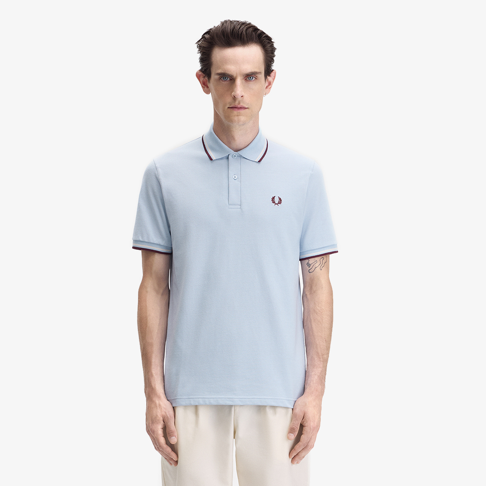 프레드페리 M12 트윈 팁 프레드페리 셔츠 라이트 스모크/라이트 에크루/옥스블러드(Fred Perry M12 Twin Tipped Fred Perry Shirt Light Smoke/Light Ecru/Oxblood) - 2