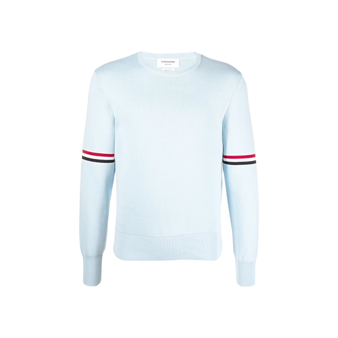 MKA326A-Y3007-480 Thom Browne Cotton Milano Stitch Stripe Armband Crewneck Sweater Light Blue - 대표 이미지 #1