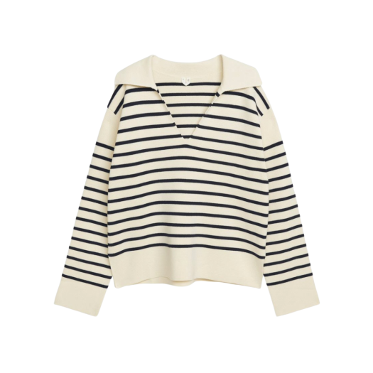 (W) Arket Cotton Sweater Off White Black