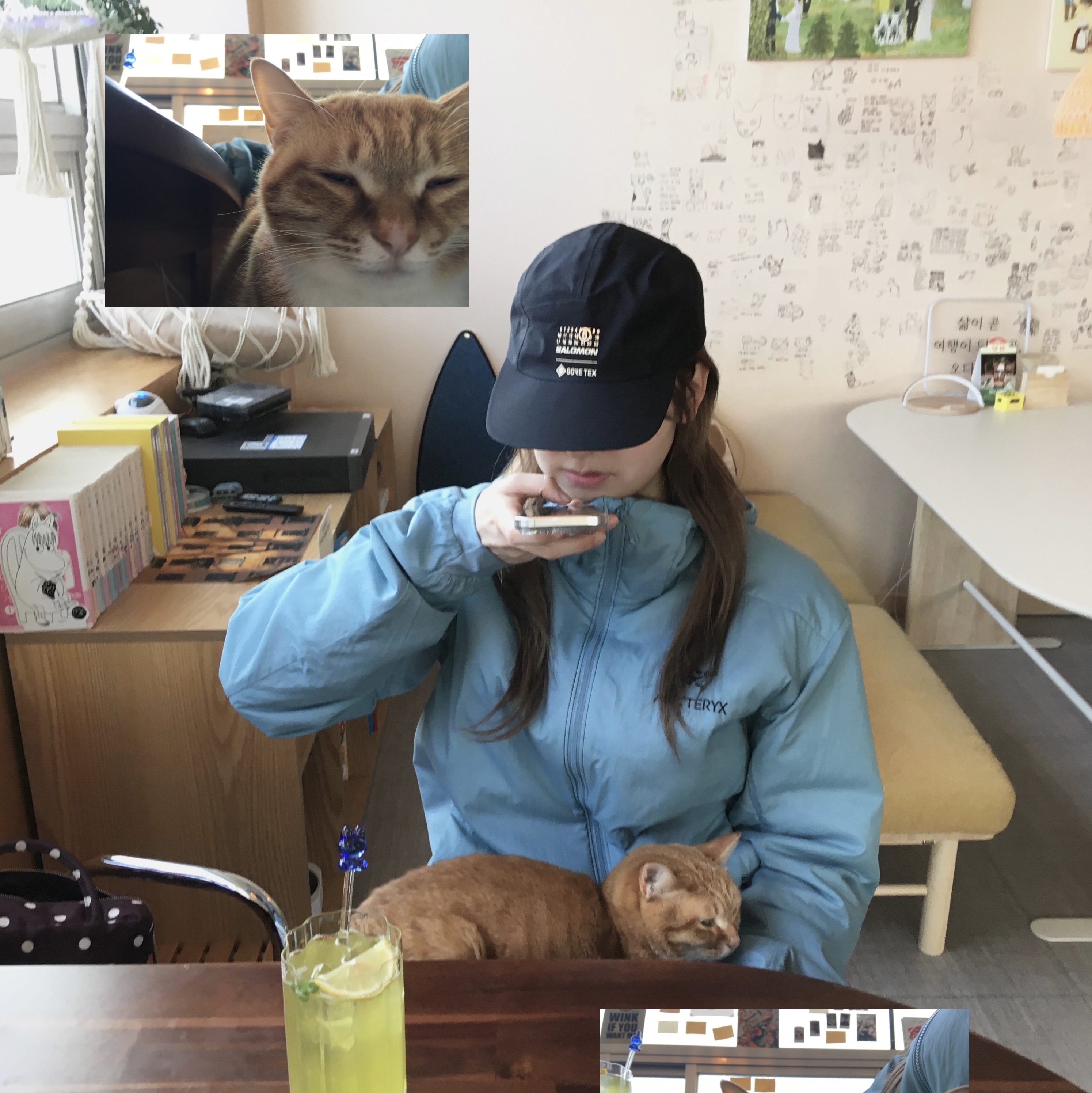 살로몬 x MM6 메종 마르지엘라 캡 딥 블랙, 아크테릭스 아톰 LT 후디 솔레스 착용 스타일