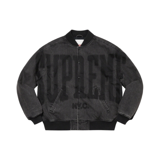 Supreme Washed Knockout Denim Varsity Jacket Washed Black - 23SS