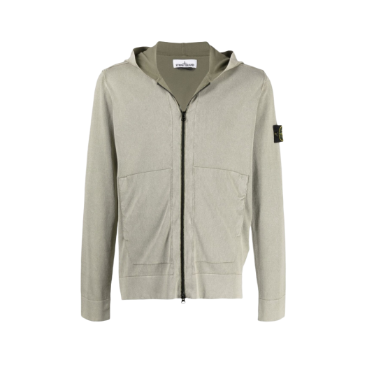 Stone Island 553D9 White Frost Treatment Hooded Knit Cardigan Olive Green - 21SS