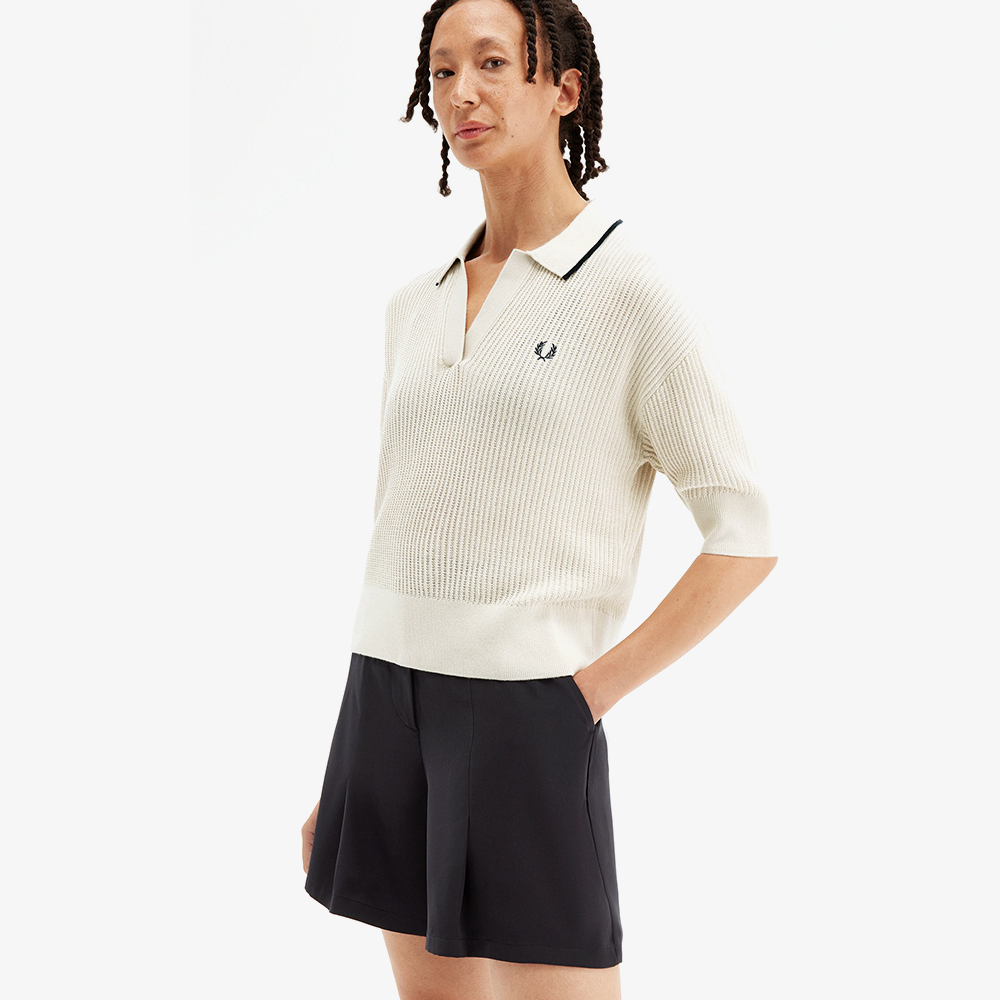 프레드페리 우먼즈 오픈 칼라 메시 니트 셔츠 오트밀(Fred Perry Womens Open-Collar Mesh Knit Shirt Oatmeal) - 4