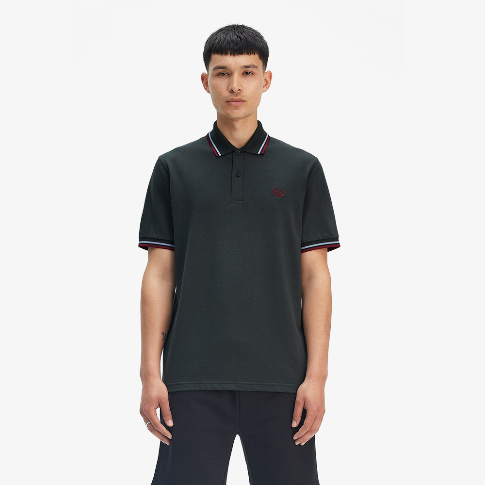 프레드페리 M12 트윈 팁 프레드페리 셔츠 나이트그린/라이트 스모크/번트레드(Fred Perry Twin Tipped Fred Perry Shirt Night Green/Light Smoke/Burnt Red) - 2