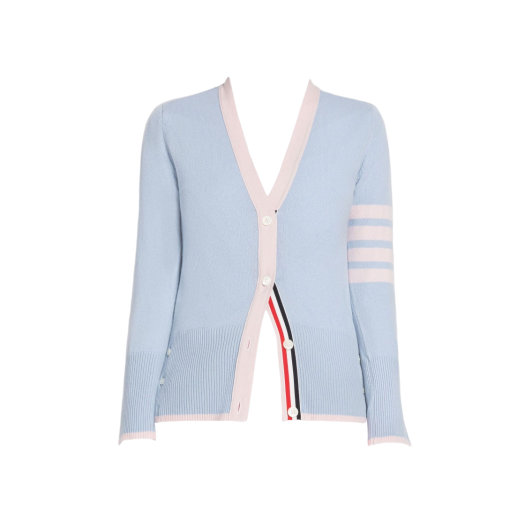 (W) Thom Browne Cashmere 4-Bar V-Neck Cardigan Light Blue