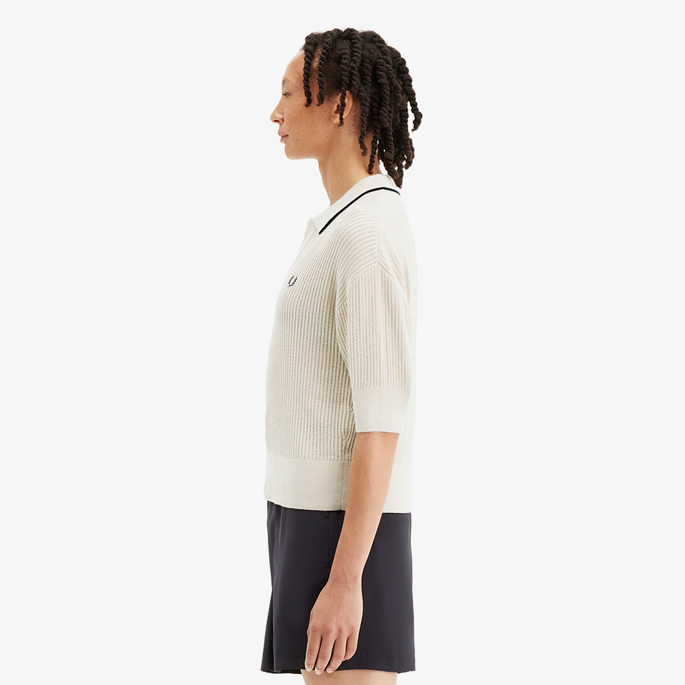 프레드페리 우먼즈 오픈 칼라 메시 니트 셔츠 오트밀(Fred Perry Womens Open-Collar Mesh Knit Shirt Oatmeal) - 3