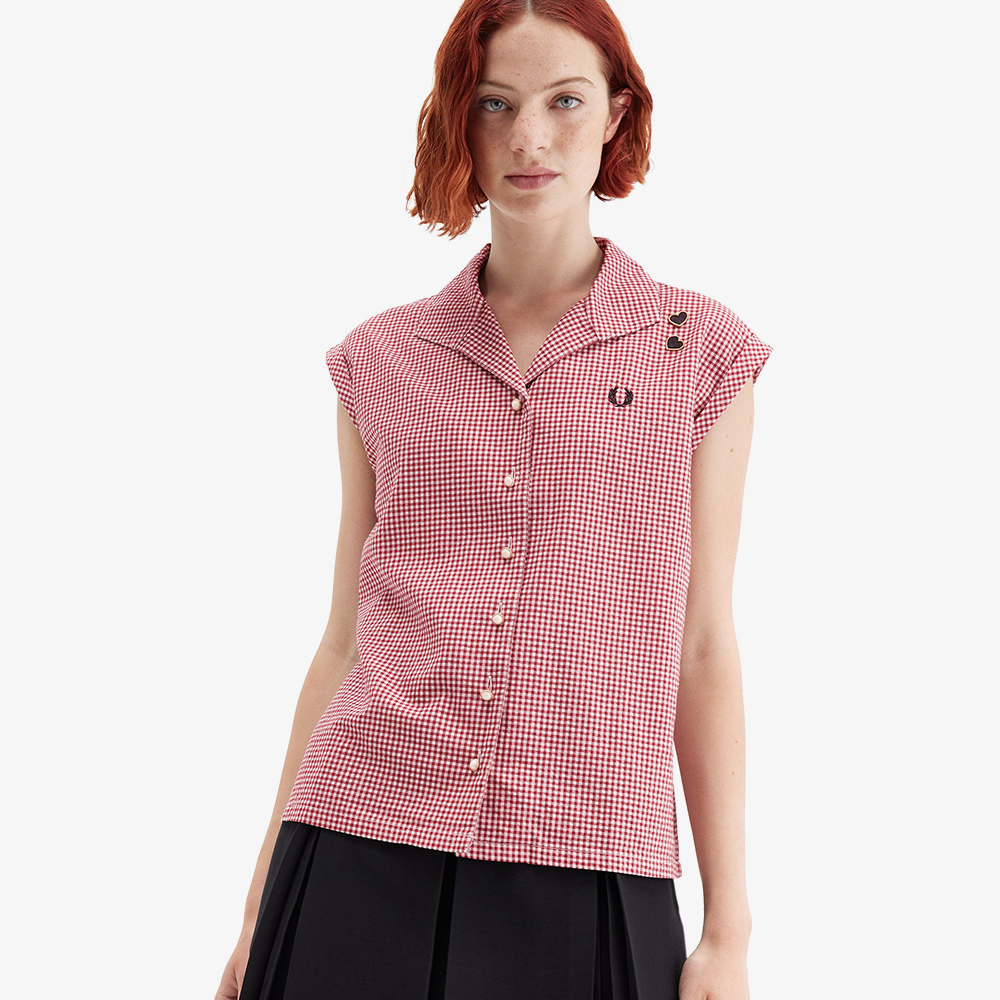 프레드페리x에이미 와인하우스 오픈 칼라 깅엄 셔츠 번트 레드(Fred PerryxAmy Winehouse Open Collar Gingham Shirt Burnt Red) - 4