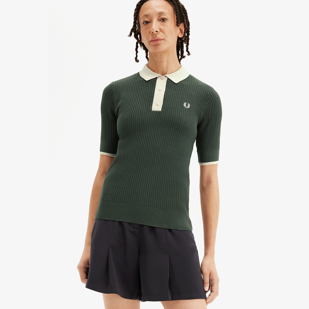 프레드페리 우먼즈 메시 니트 폴로 셔츠 코트 그린(Fred Perry Womens Mesh Knit Polo Shirt Court Green) - 4