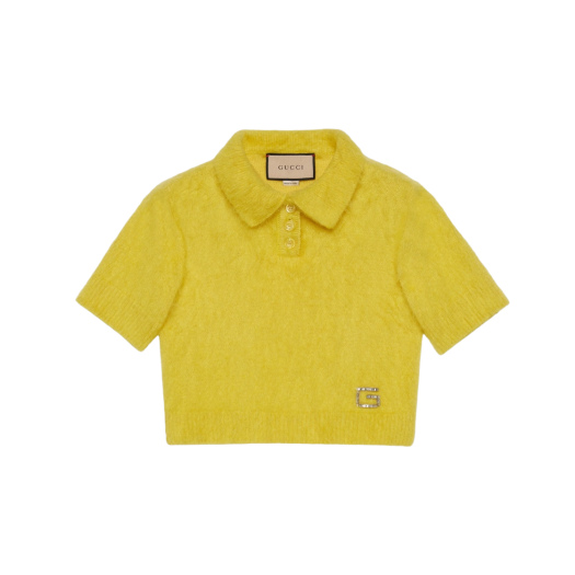 (W) Gucci Silk Cashmere Mohair Polo Sweater Yellow