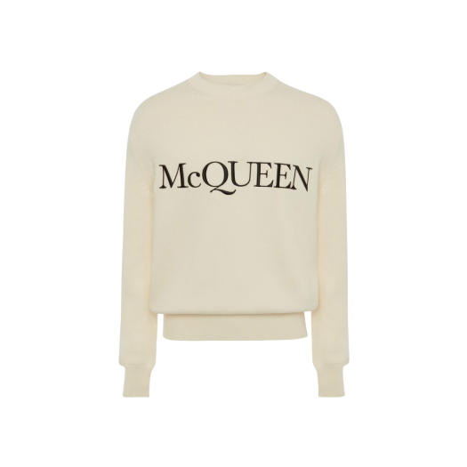 Alexander McQueen Embroidered Crew Neck Sweater Ivory Black