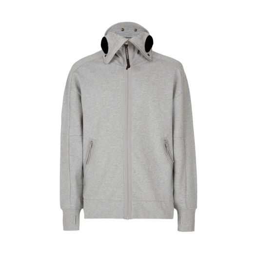 C.P. Company Diagonal Raised Fleece Zipped Goggle Hoodie Grey Melange - 22FW