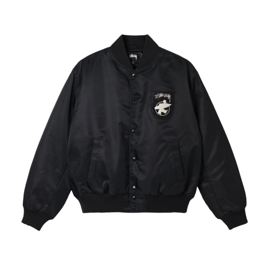 ★人気★ Stussy NY Chapter Satin Varsity Jacket Navy 스투시 LA 챕터 사틴 바시티 자켓 블랙 | Stussy | KREAM