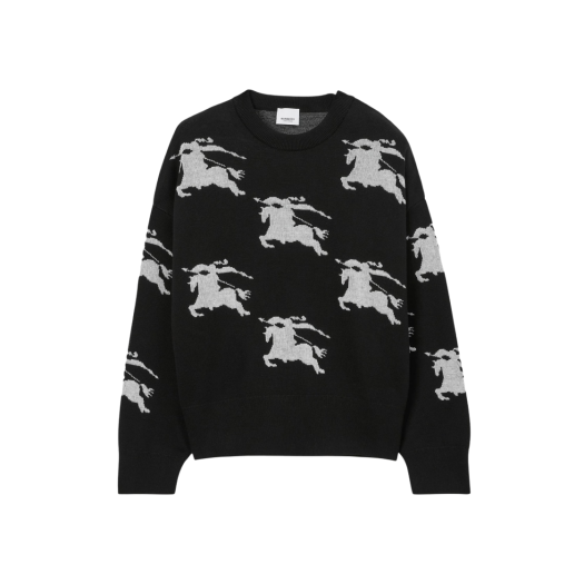 (W) Burberry EKD Cotton Silk Jacquard Sweater Black White