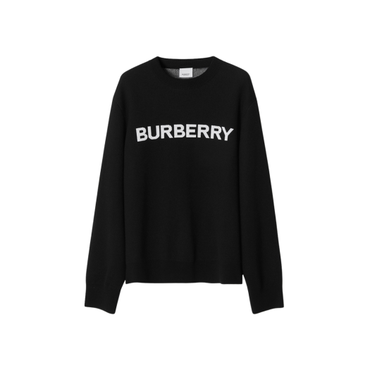 (W) Burberry Logo Wool Cotton Jacquard Oversized Sweater Black