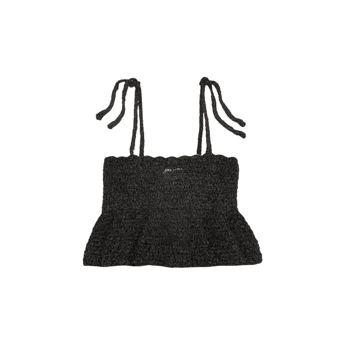 (W) 가니 벨벳 크로쉐 방도 스트랩 탑 블랙((W) Ganni Velvet Crochet Bandeau Strap Top Black) - 2