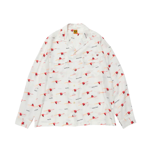 Human Made Flamingo Open Collar L/S Shirt White