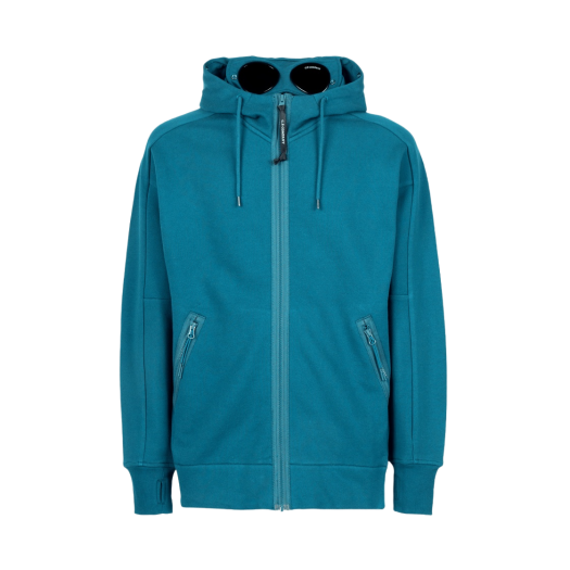 C.P. Company Diagonal Raised Fleece Goggle Hoodie Shaded Spruce Blue - 22FW