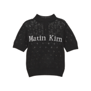 (W) Matin Kim Crochet Half Zip Up Knit Top Black
