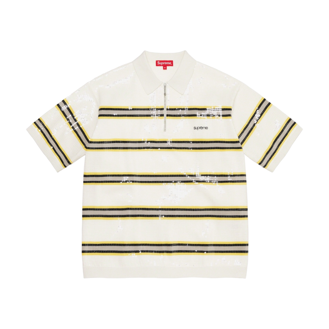 - Supreme Sequin Stripe Zip Polo White - 23SS - 대표 이미지 #1