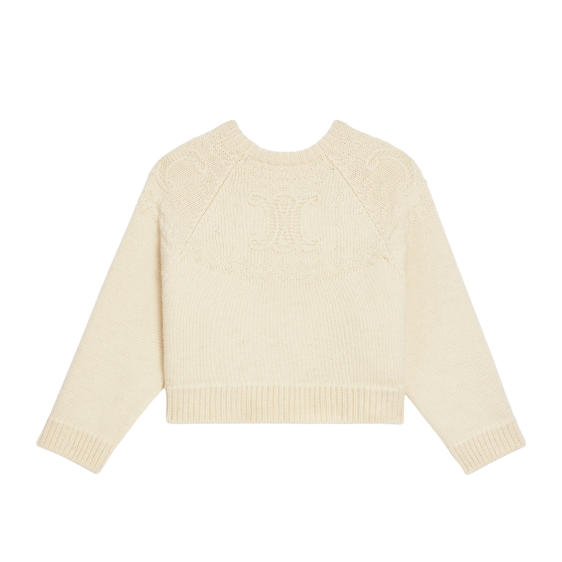 2AD09305T-01OW (W) Celine Triomphe Crew Neck Sweater in Wool Off White - #2