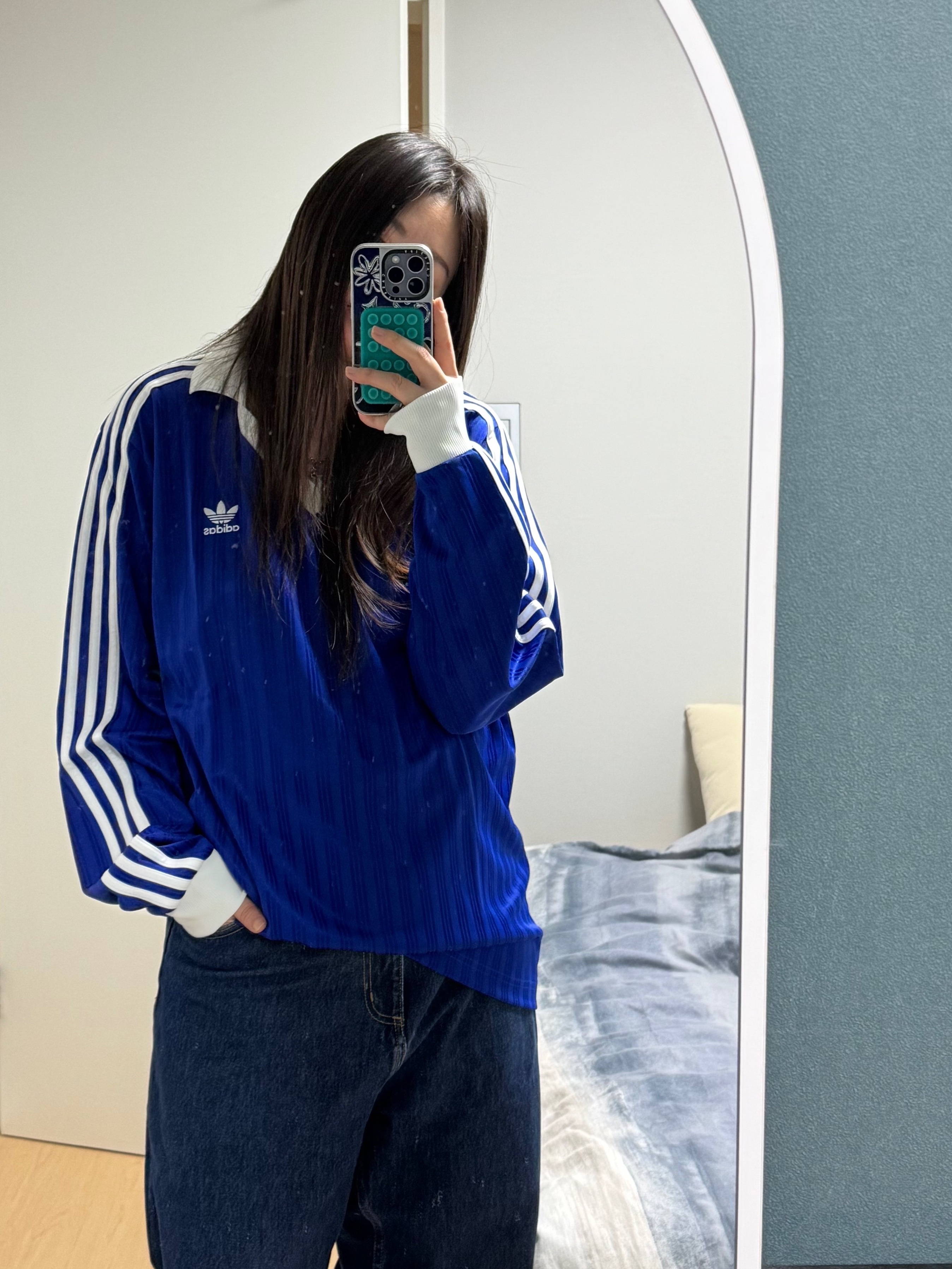 Adidas Adicolor Pique Football Long Sleeve Semi Lucid Blue - KR Sizing, Carhartt WIP Brandon Pants Blue Stone Washed 착용 스타일