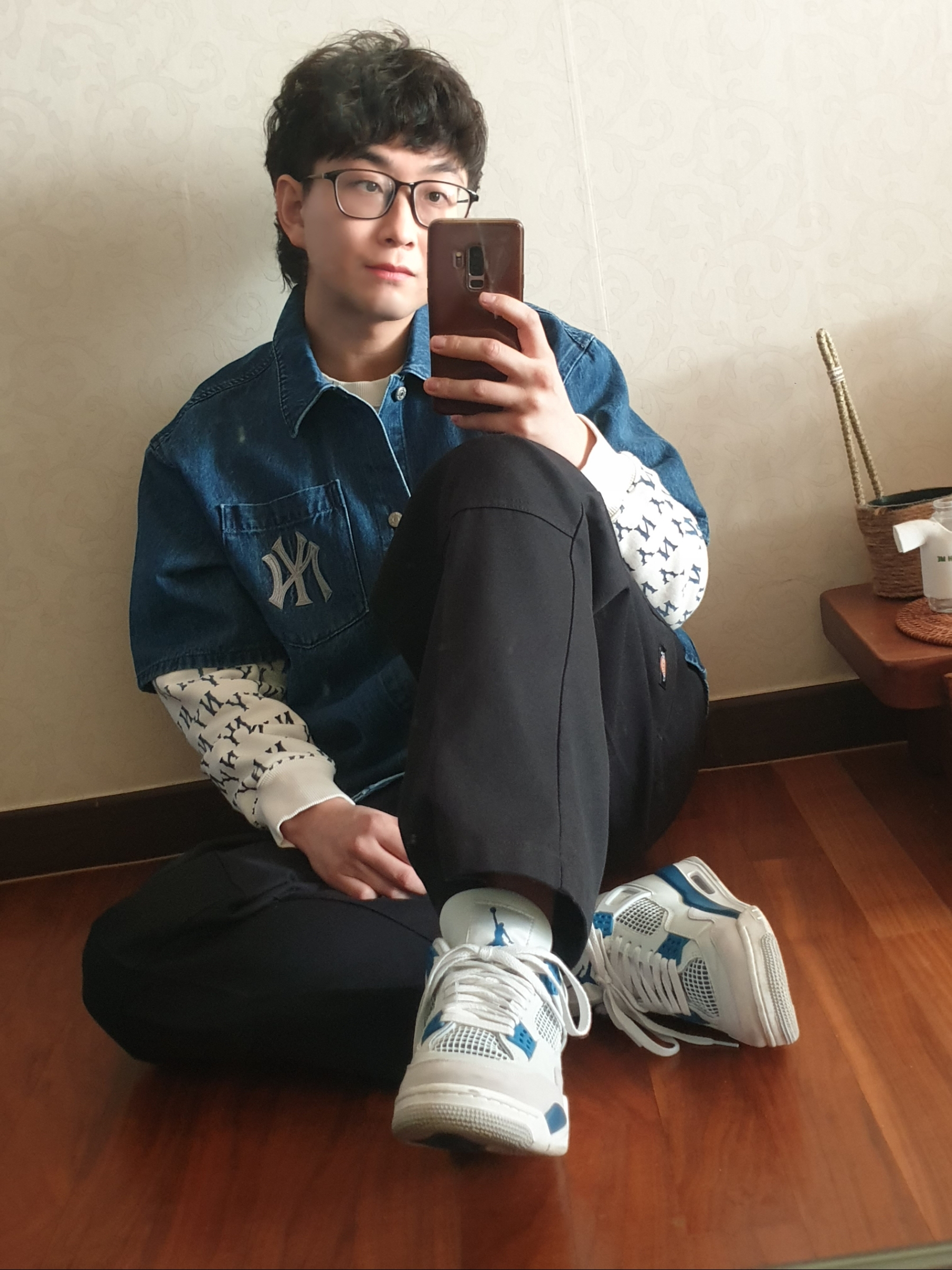 Jordan 4 Retro Industrial Blue, Dickies Loose Fit Double Knee Work Pants Black 착용 스타일 - 1