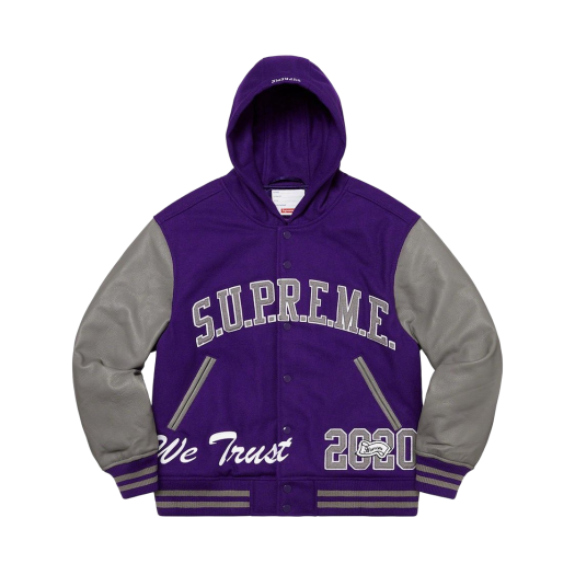 Supreme King Hooded Varsity Jacket Purple - 20FW