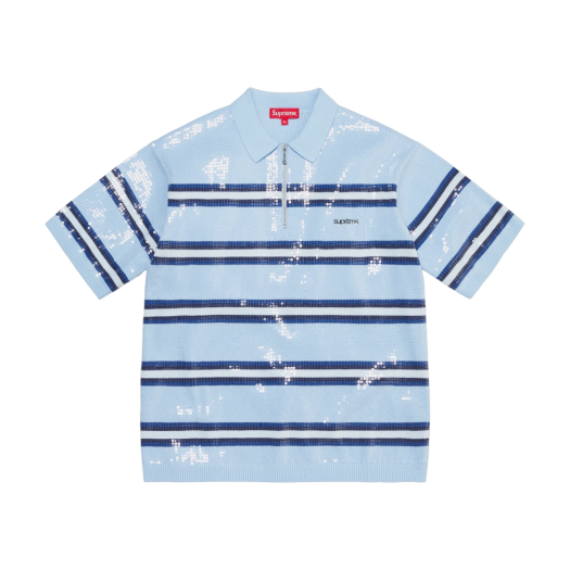 Supreme Sequin Stripe Zip Polo Blue - 23SS