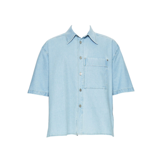 Wooyoungmi Denim Feather Back Logo Short Sleeve Shirt Blue - 23SS